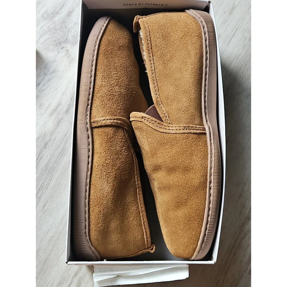 NEW  Minnetonka Twin Gore Sheepskin Tan Slippers - US 12